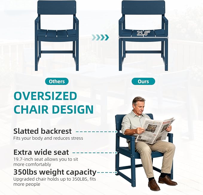 JAMFLY 5 Piece Outdoor Dining Set, All Weather Patio Table and Chairs for Backyard Garden Deck Lawn Pool, Sturdy All Weather Outdoor Furniture Set, Blue