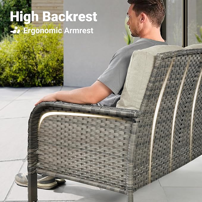 ovios 7-Piece Patio Furniture Set, Outdoor Wicker Sofa with Swivel Chairs Coffee Table, High Back Rattan Couch Loveseat with Comfy Cushions for Porch Yard Deck, Beige