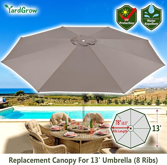 YardGrow 13ft 8 Ribs Umbrella Canopy Replacement for Patio Umbrella, Canopy ONLY, Frame NOT Included