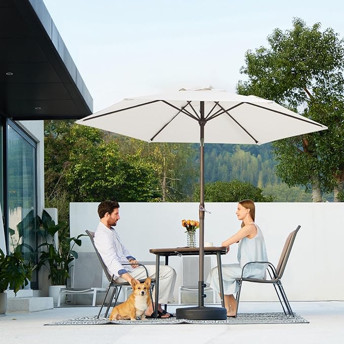 JEAREY 7.5FT Patio Umbrella Outdoor Market Umbrella with 6 Sturdy Ribs, Push Button Tilt/Crank Table Umbrella for Garden, Deck, Backyard and Pool, Cream White