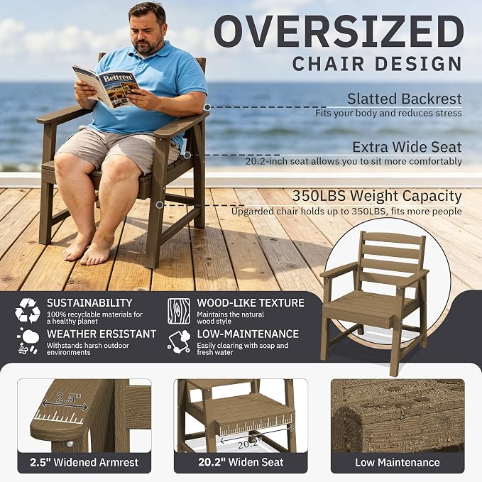 AreShark 5-Piece Outdoor Dining Set,HDPE Patio Table with 4 Armchairs,All-Weather Patio Furniture Set with Umbrella Hole,Low Maintenance Wood Grain Dining Set for Backyard,Garden,Poolside,Black