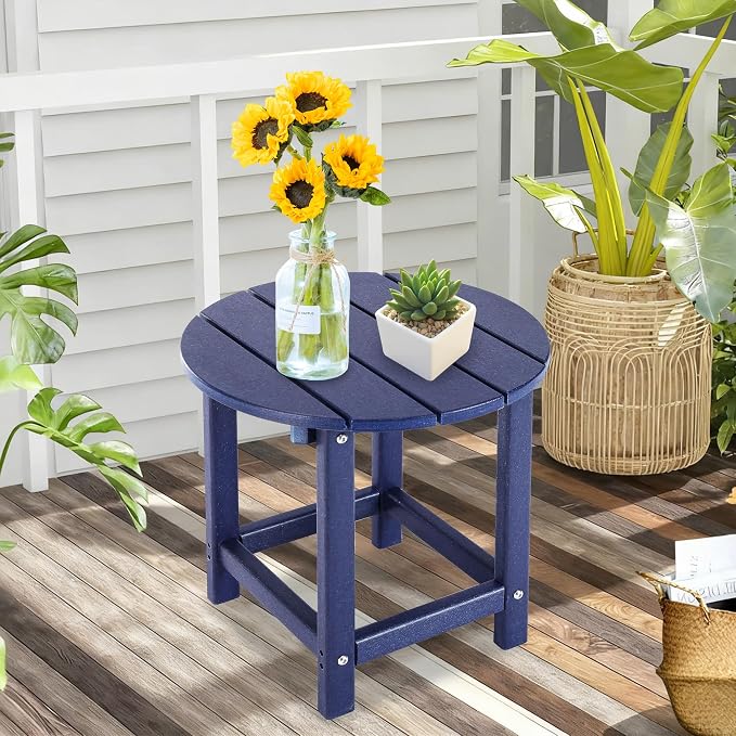 LZRS Adirondack Patio Side Table End Table, Outdoor Coffee Tables for Patio, Backyard,Pool, Indoor Companion, Easy Maintenance & Weather Resistant(Navy Blue)