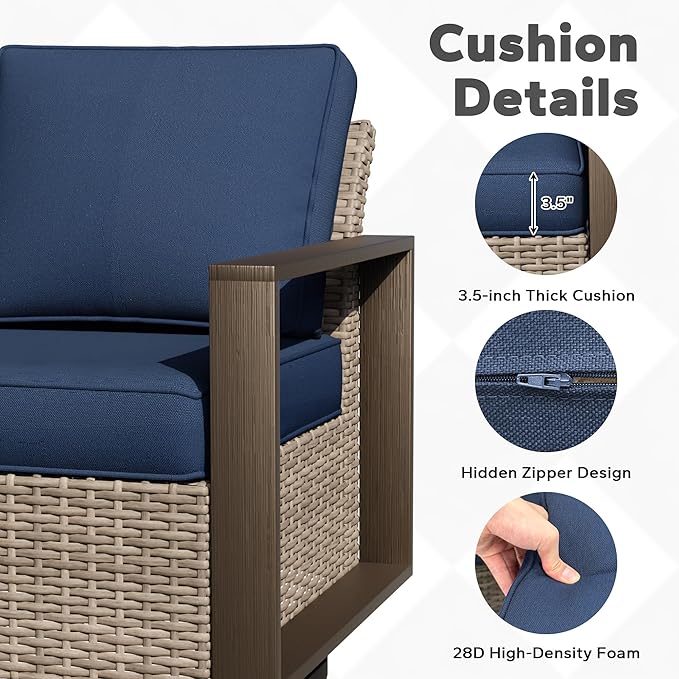 Joyside Outdoor Patio Swivel Rocker Chairs Set, 6 Pieces Wicker Rattan Chairs with Metal Wide Armrest, Thick Cushions and Deep Seating for Garden, Backyard, Porch, Deck
