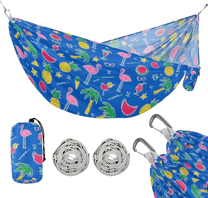 Camping Hammock Outdoor Hammocks for Outside Flamingo Watermelon Blue Beach Trees Portable Lightweight with Pockets Tree Straps Indoor