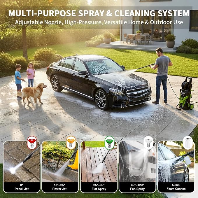 2026NEW Pressure Power Washer 4500PSI with 4 Quick Connect Nozzles, Inlet Hose & Filter, Foam Cannon for Cars/Fences/Driveways/Patios/Home Cleaning, Green
