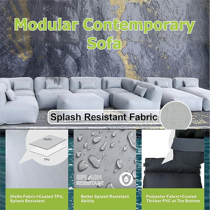 Patio Furniture Set Bean Bag Eraclea 9C Outdoor Chairs Sectional Conversation Patio Set Daybed Furniture Outdoor Sofa Couch High Density Foam Filling Modern Comfy Patio Couch (Light Gray)