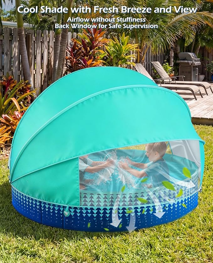 Jasonwell Kiddie Baby Pool with Canopy - Foldable Infant Toddler Kids Pool with Shade Baby Beach Essentials Tent Swimming Wading Pools for Toddlers 1-3 + Kids Dogs Ball Pit Backyard Water Play G, 79"