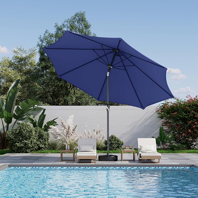 Kingdura 9FT Outdoor Patio Umbrella, Market Table Umbrella with Push Button Tilt & Crank, 8 Sturdy Ribs, UV Protection for Garden Lawn Deck Backyard Pool (Navy blue)