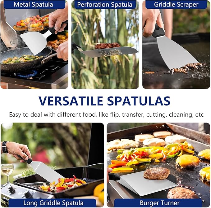 18Pcs Griddle Accessories Kit for Blackstone, Joyfair Flattop Grilling Accessory Set with Smash Burger Press, Stainless Steel Spatula Tools with Basting Cover for Outdoor BBQ Cooking (PP Handles)