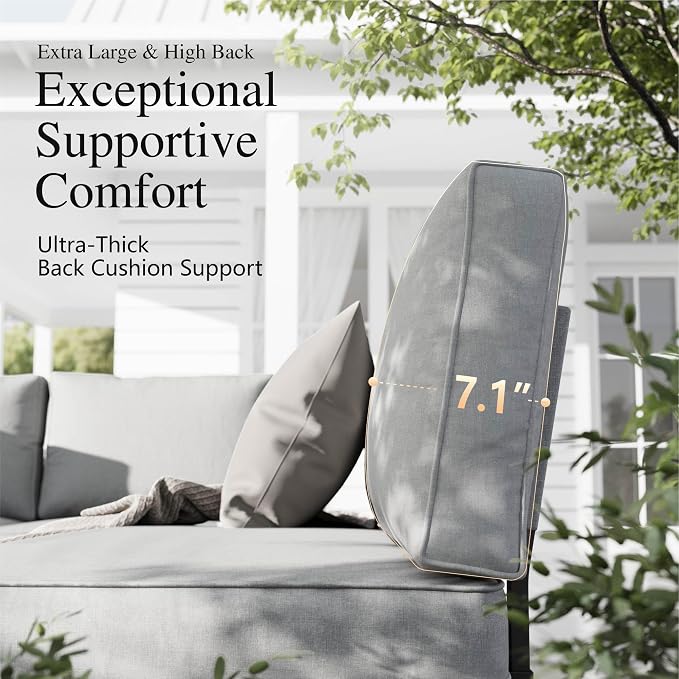 Sophia & William 3 Pieces Outdoor Patio Furniture Set, Metal Sectional Sofa Set Patio Conversation Set with Cushions-2 x Single Sofa with Side Table, 1 x Loveseat