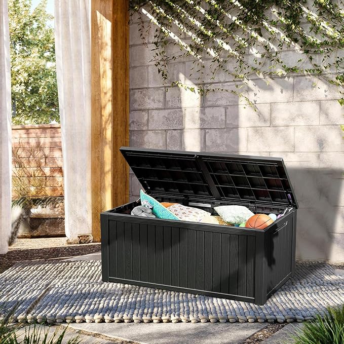 TARKARI 280 Gallon Resin Deck Box, Waterproof Outdoor Storage Box, Lockable for Patio Furniture, Garden Tools, Pool Accessories, UV-Resistant for All Weather Use, Black