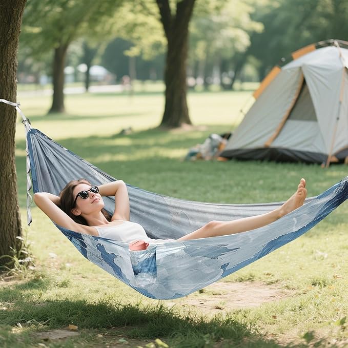 Blue and Gray Abstract Art 330lb Capacity Camping Hammocks with Hanging Ropree Hammock for Outside Beach Patio Garden Base de hamaca para adultos