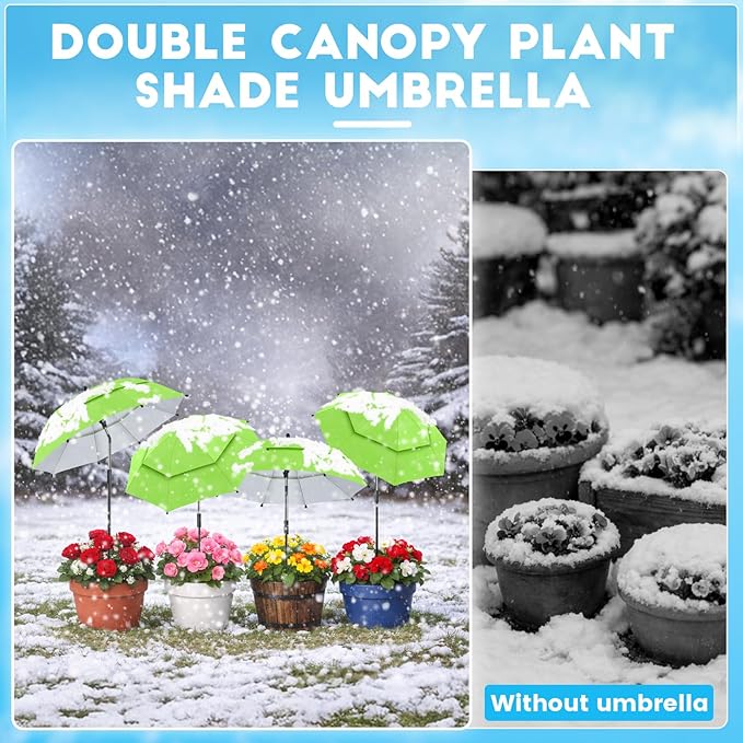 4 Pack 24.9" Double Canopy 47.2" Height Plant Umbrellas for Outdoor Plants, 3D Stakes 360° Adjustable Plant Shades for Outdoor Plants, Garden