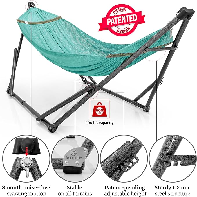 Tranquillo Combo x2 Hammocks with Stand for Outside & Tree Straps, Heavy Duty Hammock with Stand 600lbs for Indoor Outdoor Patio Backyard, x2 Hammocks for 2 Person (Combo - Sky, Medium)