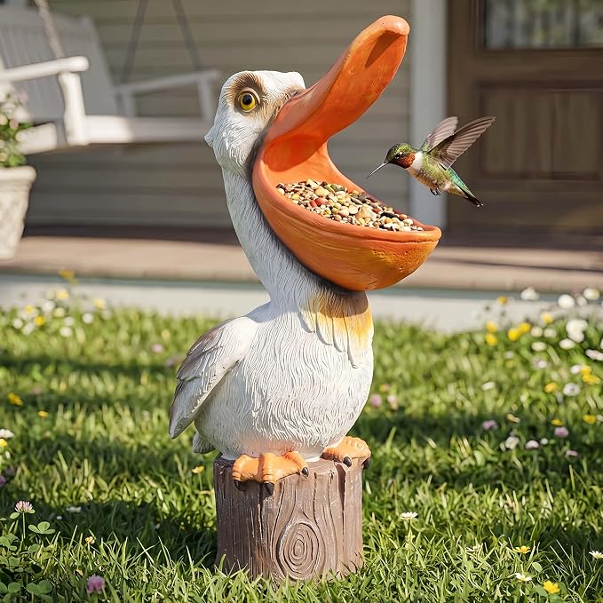 14" Toucan & Pelican Statues - Outdoor Large Bird Decor, Colorful Outdoor Bird Decor Sculpture - Bird Outdoor Animal Ornament, Tropical Tiki Bar Decor, Perfect for Garden, Patio, Yard