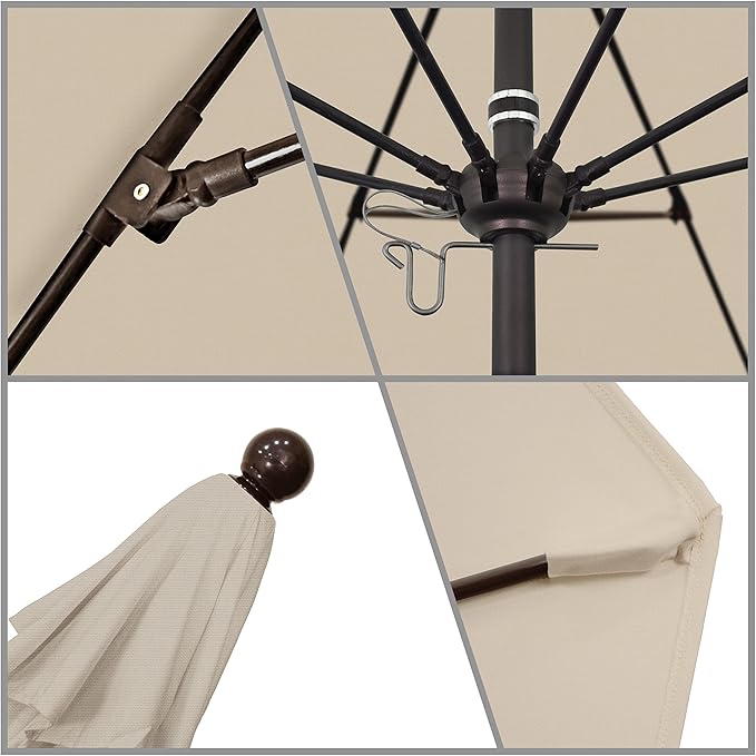 California Umbrella 9' Round Aluminum/Fiberglass Umbrella, Push Open, Bronze Pole, Olefin Antique Beige
