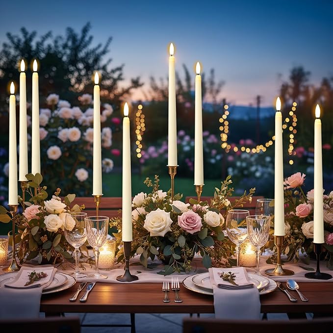 GenSwin 26 Pcs Flameless Taper Candles with 3D Wick, Long LED Taper Candles Battery Operated, Flameless Battery Tall Candlesticks for Home Party Wedding Christmas Decorations(Ivory, D0.78” x H11”)