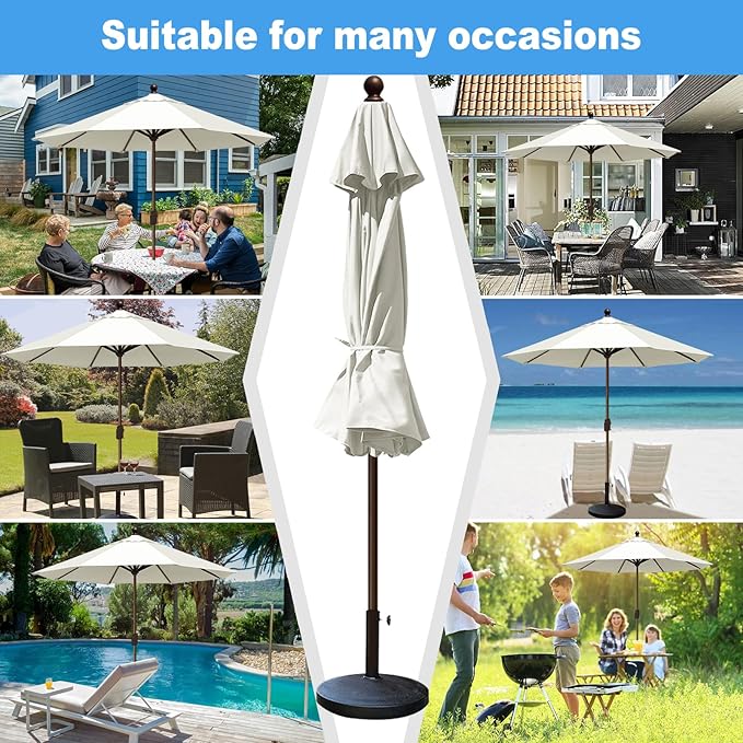 Eurmax USA 10-Year-Non-Fading 10FT Outdoor Patio Market Umbrella,UPF50+ UV Resistant Sun Shade,Heavy Duty Commercial Grade,Crank Lift Design,Windproof Vented Top for Garden,Pool,Deck,Natural