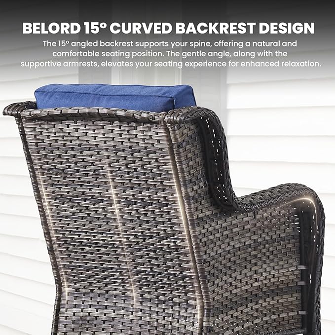 Belord Wicker Furniture 4 Pieces Outdoor Patio Furniture Set Patio Chairs with Ottomans Conversation Set for Porch Garden Deck Balcony Poolside