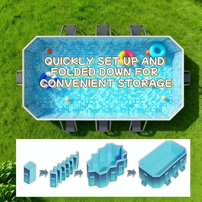Foldable Pool, 118″ Large Kiddie Pool, Non-Inflatable Kids' and Adults' Outdoor Swimming Pool, Hard Plastic Shell Portable Pool, Kid Pool for Backyard (Grey, X-Large)