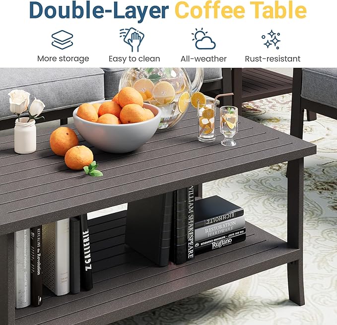 RoyalCraft 6-Pieces Outdoor Patio Furniture Set, Outdoor Metal Sectional Furniture with Cushions, Outdoor Conversation Seating Set with Coffee Table for Balcony, Backyard, Garden, Deck, Grey