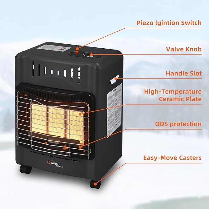 18,000 BTU Propane Heater for Garages, Construction sites and yards, Propane Garage Heater Quiet with Gas Regulator and Hose, Heating Area Up to 450 sq. Ft(Black)