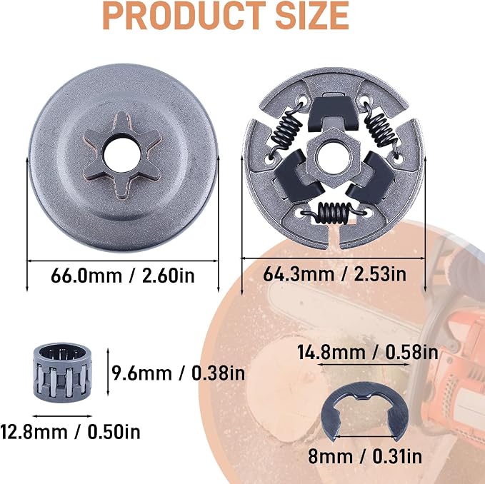 9pcs Sprocket Clutch Drum 3/8" Chainsaw Kit for 1123 640 2003, 1123 640 2073 Fit for Stihl 017 018 021 023 MS170 MS180 MS210 MS230 MS250 MS251 Chainsaw Parts with Needle Bearing Washer E-Clip