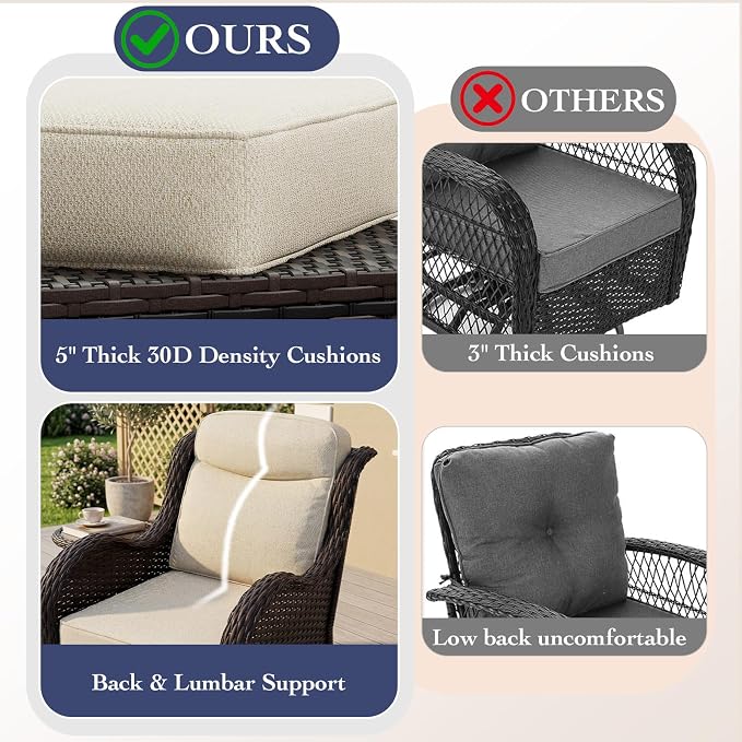 7 Pieces Outdoor Patio Furniture Set with 5" Thick Cushions, Weather-Resistant Wicker High Back Swivel Rocker Chairs, Patio Conversation Set for Outside Porch Deck Garden，Beige