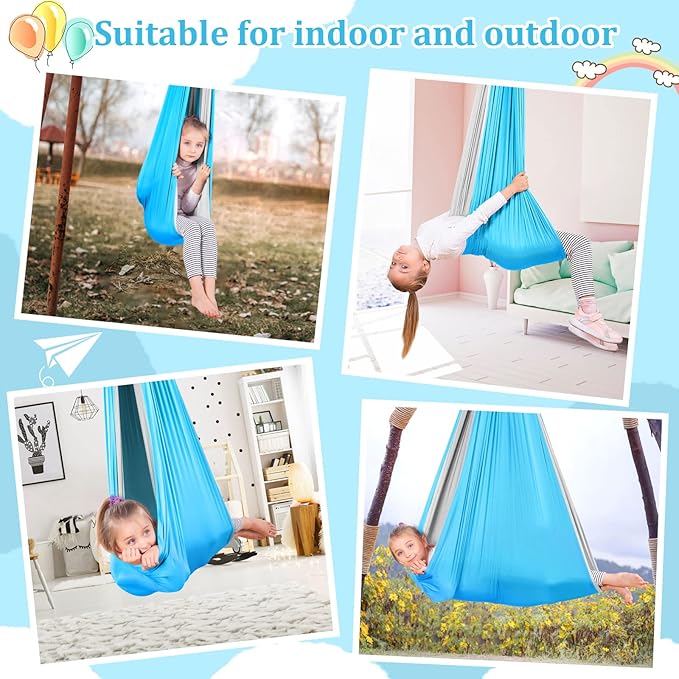Yoga Swing for Kids Hammock Children Hangin Indoor Outdoor Autism Aspergers,ADHD Kids Hangin Therapy Swing 90inch x 59inch (Hardware Included) Sky Blue and Gray