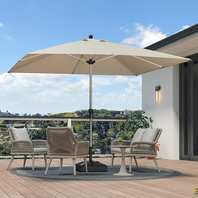 PURPLE LEAF 10' x 10' Square Patio Umbrella, Alumimum Outdoor Market Umbrella with 3 Year Fade Resistant, Pool Umbrella for Deck Garden, Patio, or Poolside, Lawn