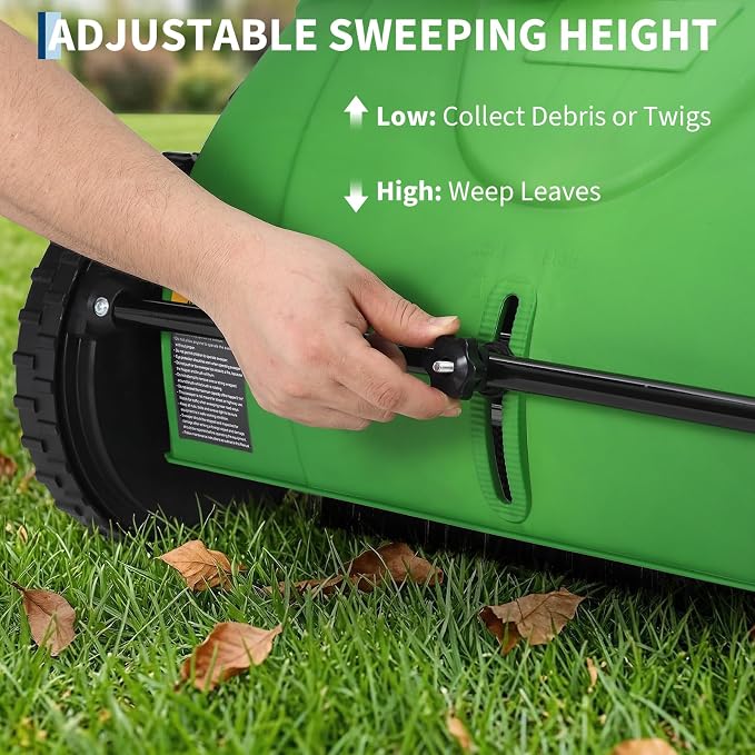 21 Inch Push Lawn Sweeper, Heavy Duty Leaf Collector with Dual Spinning Brushes 3.5 Cu. ft. Mesh Bag, Adjustable Height, Walk Behind Grass Sweeper for Leaves, Pine Needles & Yard Debris