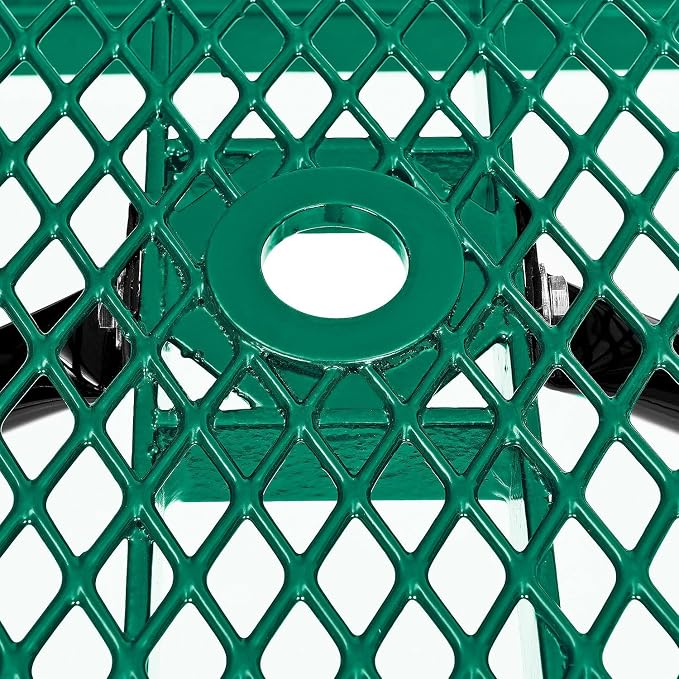 Global Industrial 8’L Rectangular Picnic Table, Expanded Metal, Green Thermoplastic Coating, Attached Benches, 1-1/2” Umbrella Pole Hole, Outdoor-Rated, 1000 lb Capacity, 96” x 30” Tabletop