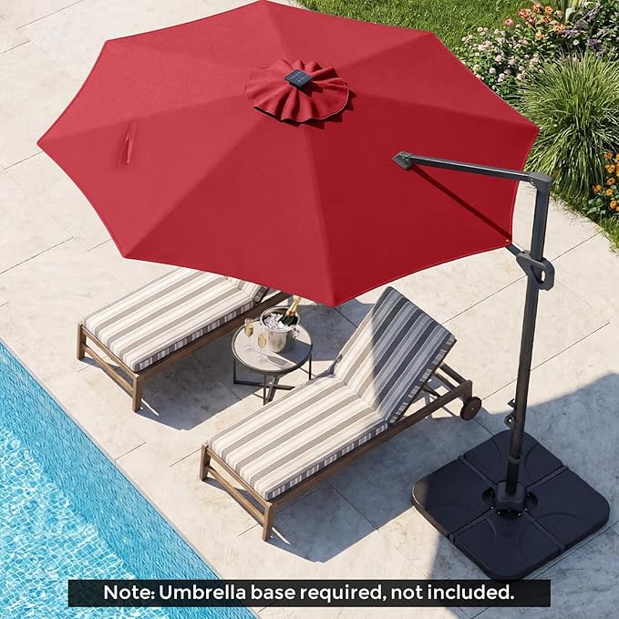 Tangkula 10ft Patio Umbrella with Solar Lights, Offset Cantilever Square Outdoor Umbrella with 35 LED Lights, Aluminum Pole, 360 Degree Rotation, Tilt Adjustment, Air Vent for Pool Deck Yard (Wine)