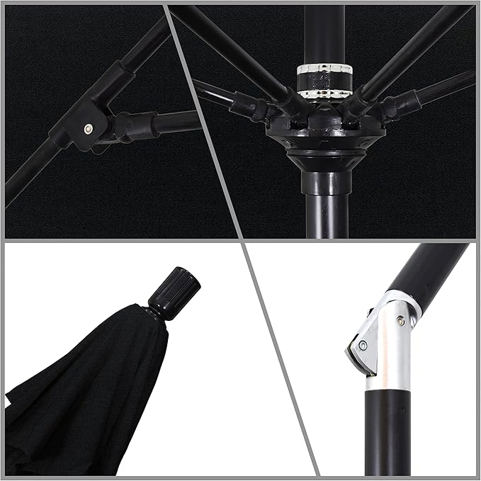 California Umbrella 11' Rd. Fiberglass Rib Patio Umbrella, Crank Lift, Collar Tilt, Black Pole, Black (GSCUF118705-SA08-DWV)