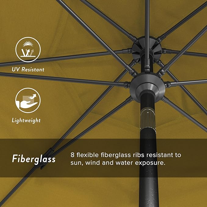 California Umbrella 9' Rd. Crank Lift, Collar Tilt, Aluminum Pole, Fiberglass Rib Patio Umbrella, Hammertone Grey Finish, Sunbrella Sunflower Yellow