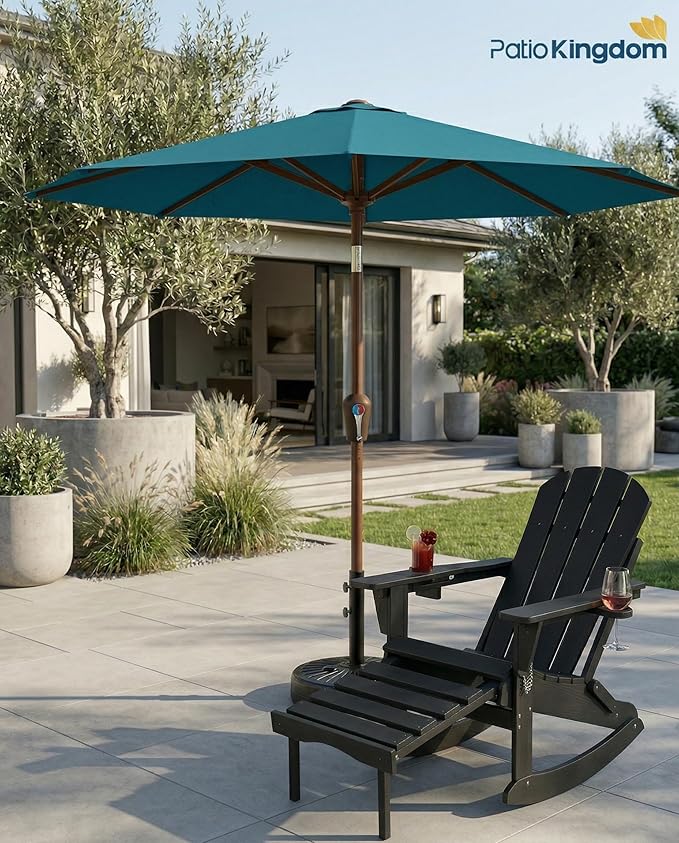 PatioKingdom 10FT Patio Umbrella with Push Button Tilt and Crank, Outdoor Market Umbrella with 8 Fiberglass Ribs, UV Protection Table Umbrella for Pool,Backyard,Garden,Deck