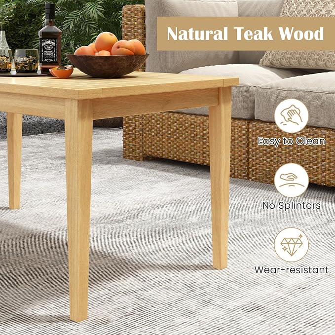 Tangkula Outdoor Teak Wood Coffee Table, Premium Solid Wood Patio Side Table w/Slatted Tabletop, Patio Furniture, 35.5" x20” Rectangular Tea Cocktail Table for Balcony, Lawn, Deck, Backyard, Poolside