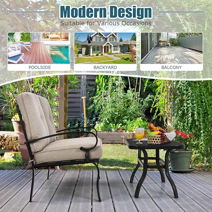 Tangkula Patio Loveseat with Table Set, 2 Seat Cushioned Sofa with Coffee Table, Patio Conversation Sofa Set with Rustproof Frame, 2 Pieces Outdoor Furniture Set for Garden, Poolside, Balcony (Beige)