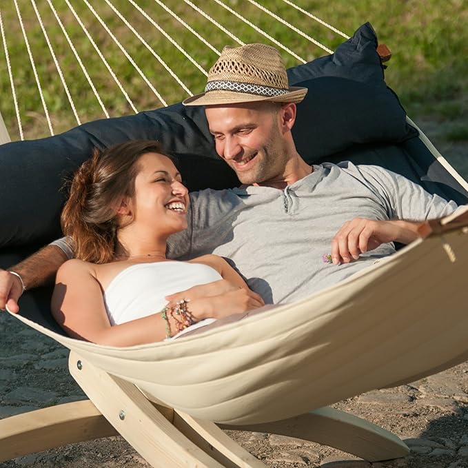 LA SIESTA® Alabama Quilted Hammock with Spreader Bar & TreeMount, Fabric Tree Hammock with Tree Straps for Beams Posts - Weatherproof Outdoor Hammock - 2 Person Double Hammock Bed - XL King, Navy Blue
