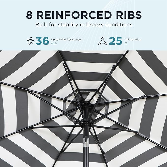 9FT Outdoor Patio Umbrella with Push Button Tilt and Crank, Market Umbrella, 8 Heavy-Duty Ribs, Outdoor Table Umbrella for Garden, Deck, Poolside & Backyard