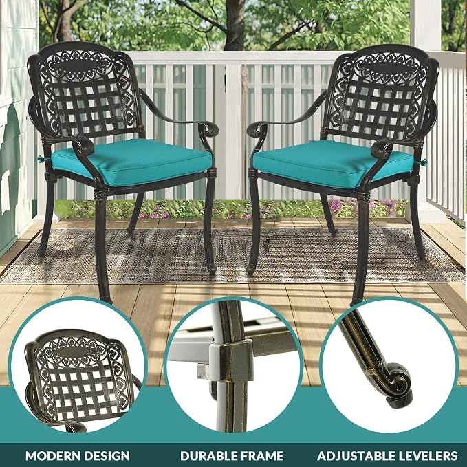 MEETWARM 9-Piece Outdoor Patio Dining Set for 8, All Weather Cast Aluminum Patio Funiture Table and Chairs Set- 94.5” Rectangular Table and 8 Cushioned Chairs for Garden, 2" Umbrella Hole, Ocean Blue