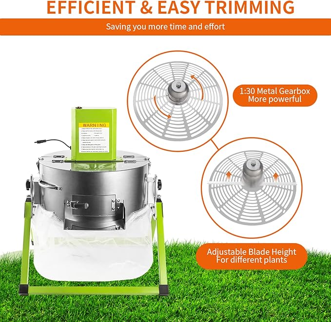 16 Inch Columnar Bud Leaf Trimmer Machine, Hydroponic Dry Wet Trimming Reaper Bowl with Sharp Stainless Steel Blade, Spin Cutting, for Plant Bud and Flower