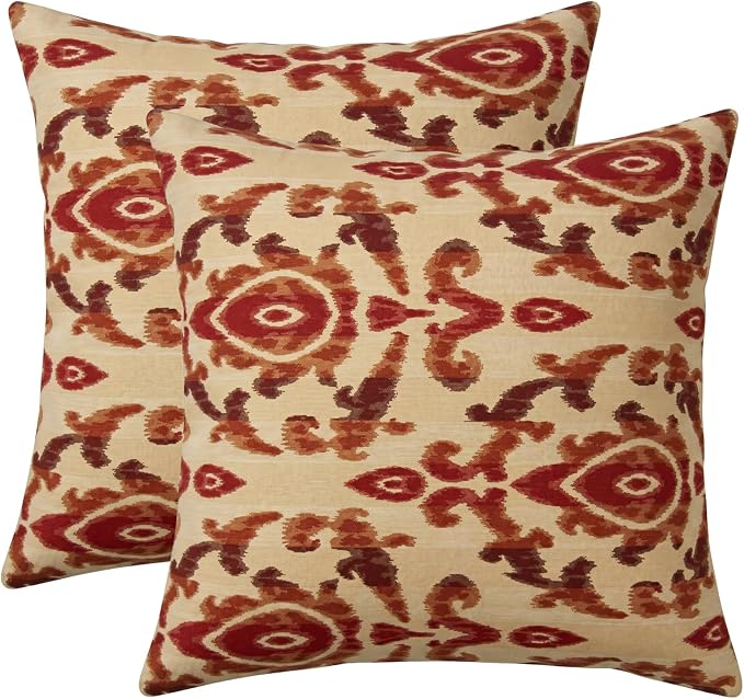 RSH DECOR: Sunbrella Square Throw Pillows Set of 2 | 17" x 17" | Water and Fade-Resistant Performance Fabric | Outdoor Pillow Covers with Down-Alternative Inserts | Made in USA (Bukhara Russet)