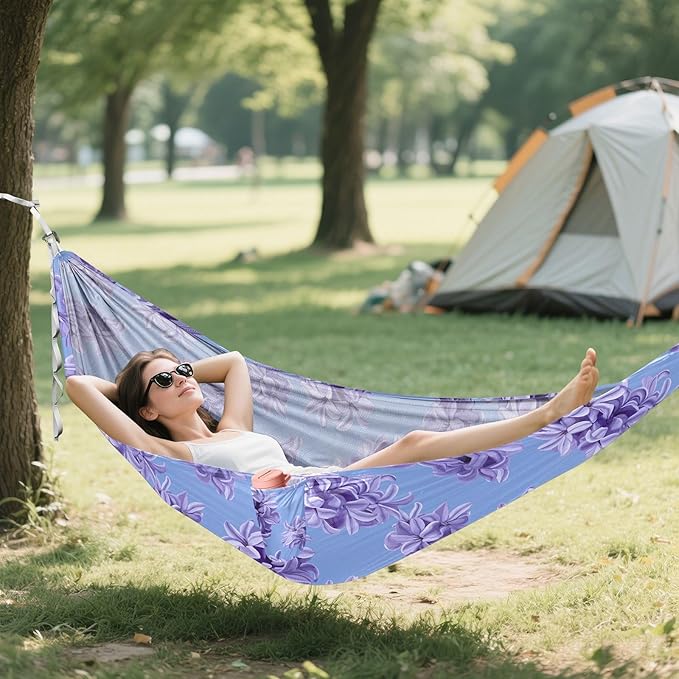 Camping Hammock Outdoor Hammocks for Outside Hyacinth Flowers Purple Beach Trees Portable Lightweight with Pockets Tree Straps Indoor Small