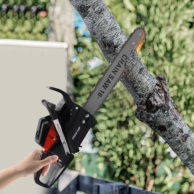 18 Inches Gas Chainsaw Gasoline Powered Chain Saw Wood Cutting Chainsaw 68cc 2 Stroke Cordless Chainsaws Hand Pull Start Handed Petrol Chainsaws with Tool Kit