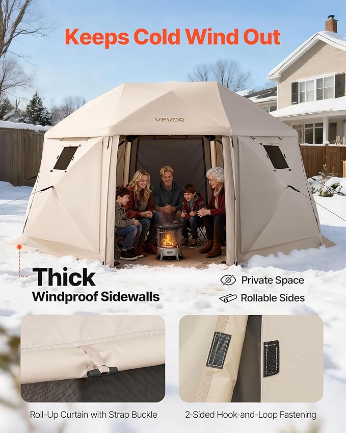 VEVOR Pop Up Gazebo Screen Tent, 12 x 12 ft Large High 13-Sided Camping Canopy Tent with Removable Top & Carry Bag, Quick Set & Bite-Proof Mesh Screen Sun Shelter for 8-10 Persons Backyard Patio