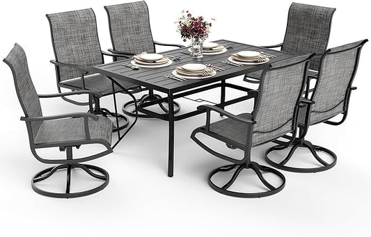 Pamapic 7-Piece Patio Dining Furniture Set with Swivel Chairs, Outdoor Table & 6 Textilene Chairs for Garden, Backyard, Pool, Deck, Gray