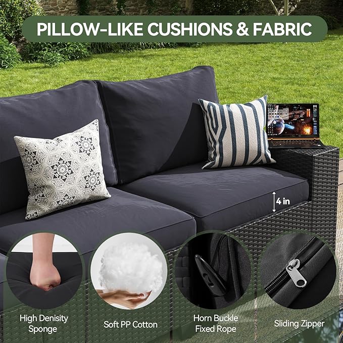 Aoxun Patio Furniture Set, 9 Pcs Outdoor Patio Furniture Sets with 4 in Thicken Cushion, Widen Armrests Wicker Outdoor Sectional for Backyard (Waterproof Cover Include)