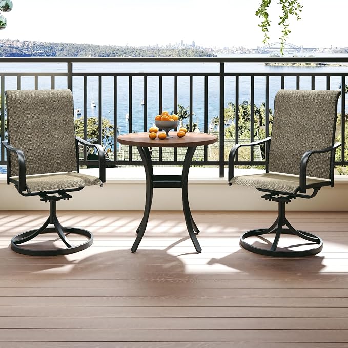 Anmutig 3-Piece Outdoor Patio Dining Set, 27.5" Round Brown Table with 2 Swivel Rocking Patio Chairs Furniture Set for Kitchen Garden, Backyard, Light Tan