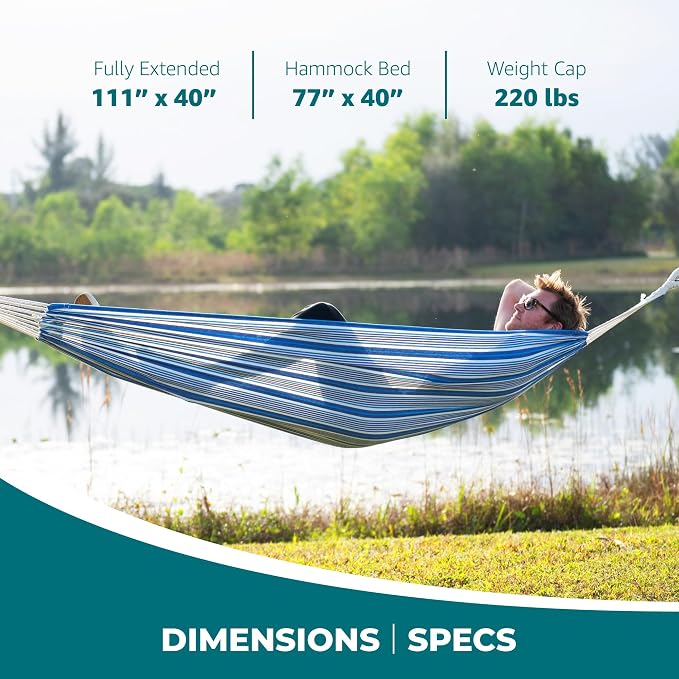 Bliss Hammocks BH-400-SC 40" Wide Hammock w/Hand-Woven Rope Loops & Hanging Hardware, Outdoor, Patio, Backyard Durable, Cotton and Polyester Blend, 220 Lbs Capacity, Sail Cloth